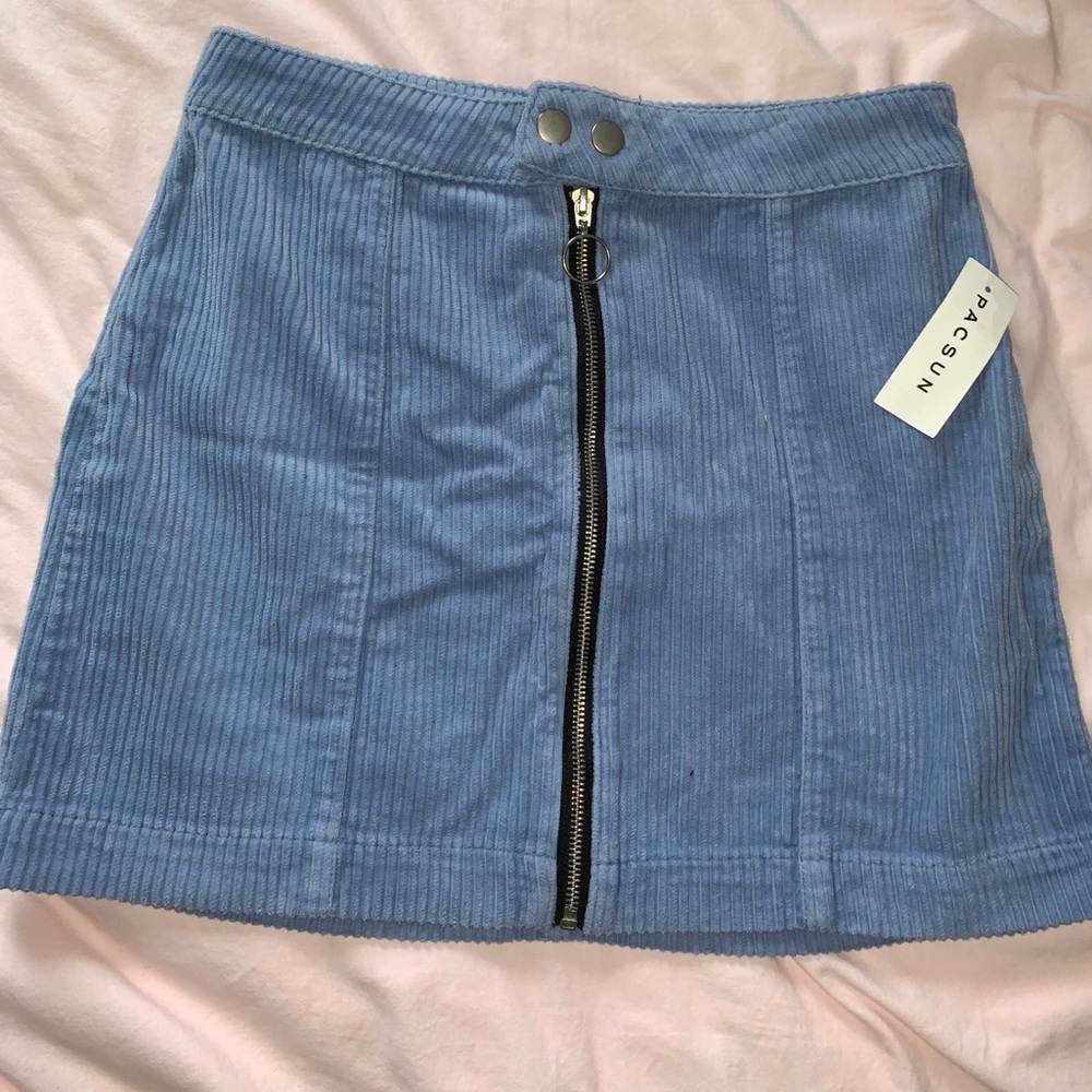 Corduroy Blue Zipper Skirt - Picture 2 of 3